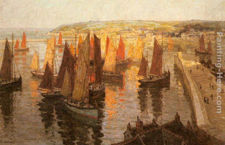 Red and Gold Brixham painting - Terrick Williams Red and Gold Brixham art painting